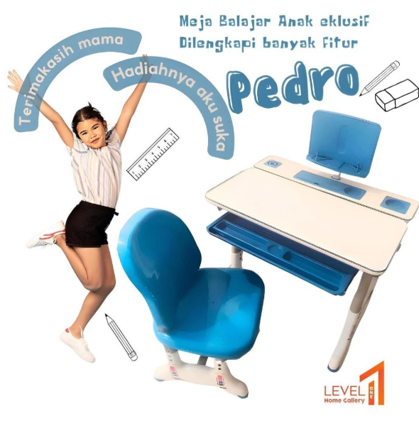 Meja Belajar Anak Pedro Besi | Meja Belajar Anak Import Eksklusif Mewah | Meja Belajar Anak Estetik ada Lampu | Meja Belajar Anak