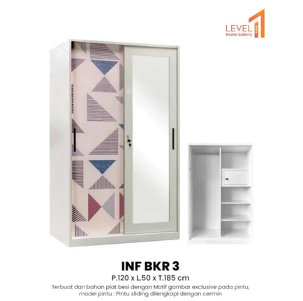Lemari Pakaian Besi Metal Plat Sliding 2 Pintu Geser Wardrobe Jumbo Uk. 90cm x 185cm I 120cm x 195cm I 120cm x 250cm Besar