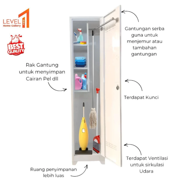 Cleaning Cabinet 1 Pintu Swing | Lemari Sapu Besi 1 Pintu Gantungan Sapu Pel | Lemari Sapu Besi 2 Pintu Storage Penyimpanan Alat Keversihan