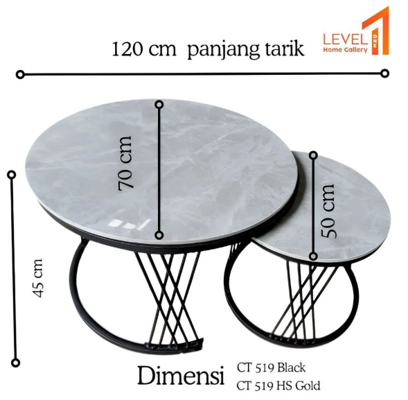 Meja Tamu Bulat Mewah CT 519 HS Black Bahan Granit Marmer | Coffee Table Granit Premium Elegan Estetik