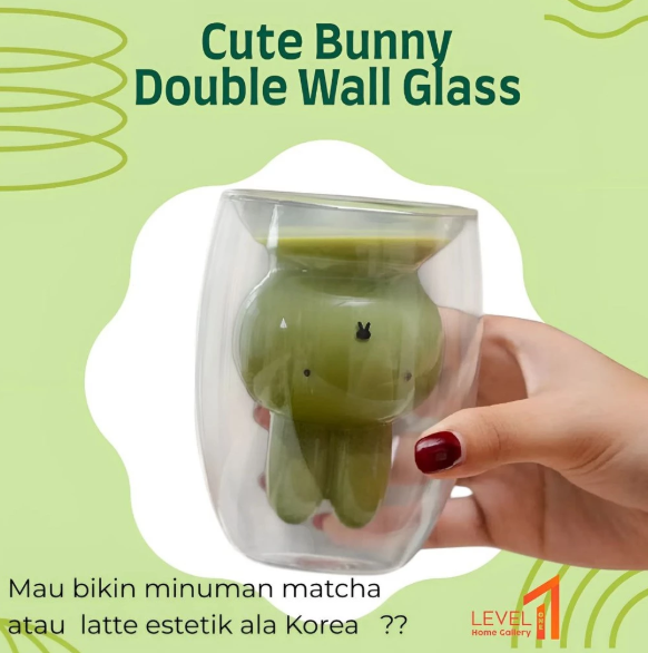 Cute Bunny Gelas Kaca Double Wall Bentuk Kelinci 200ml No Handle Unik Estetik | Double Wall Glass