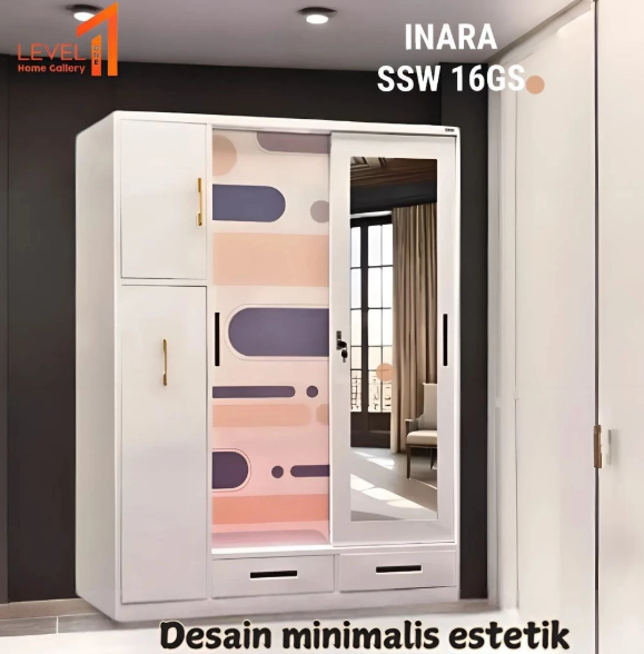 Inara Lemari Pakaian Besi 4 Pintu Baju Panjang LongDress Hijab Gamis Lemari Organizer ukuran 2 meter Jumbo Minimalis Estetik