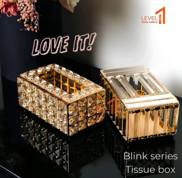Jasper Blink kotak tissue make up kaca kristal gold premium mewah elegant estetik