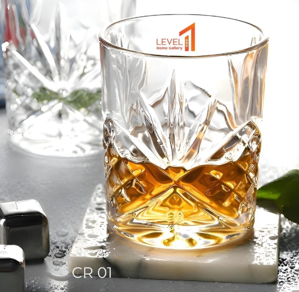 Gelas Whisky Beer Kaca Kristal Rock Glass Cocktail Old Fashion Lowball Emboss Cangkir Air Minum Teh Estetik Gelas Kafe