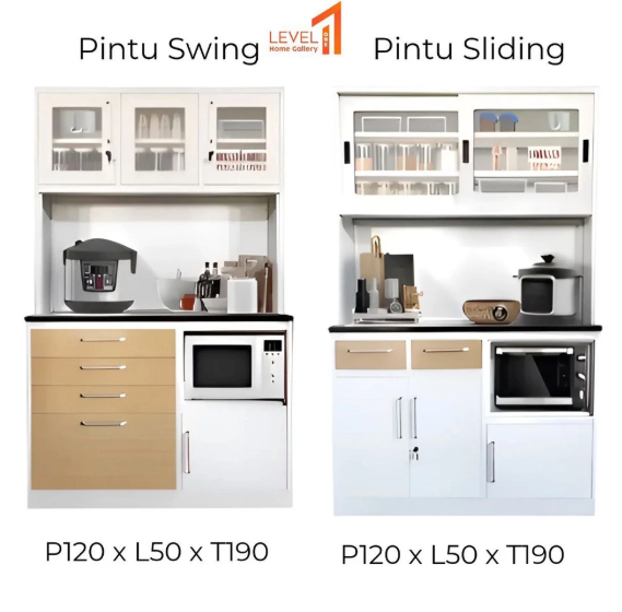 Kitchen Cabinet | Kitchen Set | Lemari Rak Dapur dengan Lampu LED Besi Minimalis | Lemari Makan | Lemari Sayur | Rak Piring Besar Jumbo