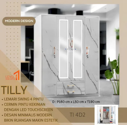 Tilly Lemari Pakaian Besi Marble LED Touchscreen Mirror
