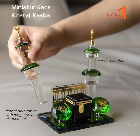 HABIBIE Kaaba Miniatur Kaca Kristal Kabah Pilar Hiasan Miniatur Muslim Souvenir Islami Hiasan Miniatur Aesthetic