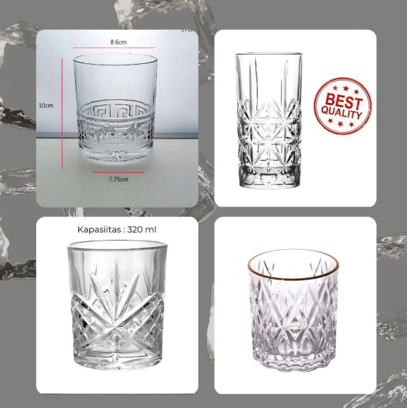 Gelas Whisky Beer Kaca Kristal Rock Glass Cocktail Old Fashion Lowball Emboss Cangkir Air Minum Teh Estetik Gelas Kafe