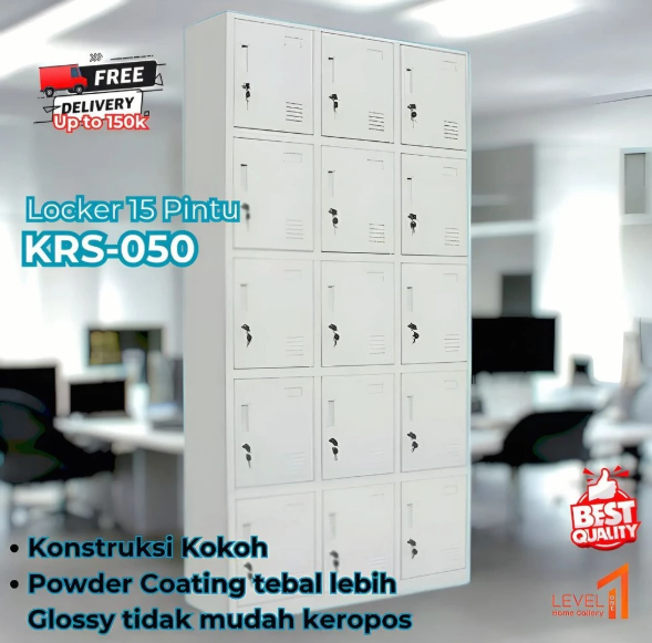 Lemari KRS 050 Locker Besi 15 Pintu | Lemari Besi Loker Karyawan Karyawati | Lemari Loker Arsip Kantor Sekolah | Loker Penyimpanan