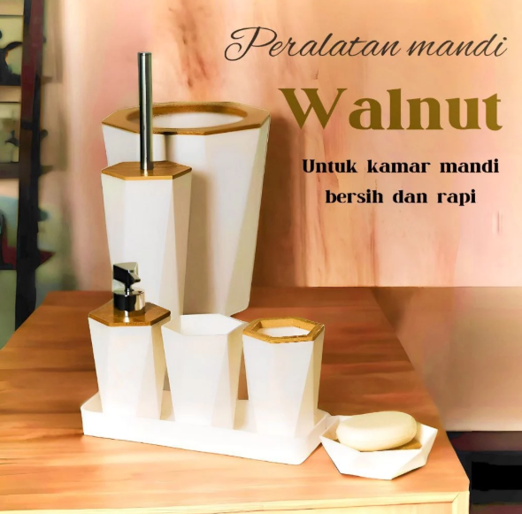 Walnut Premium Bathroom Set Mewah Estetik | Perlengkapan Kamar Mandi | Bathroom Toiletry