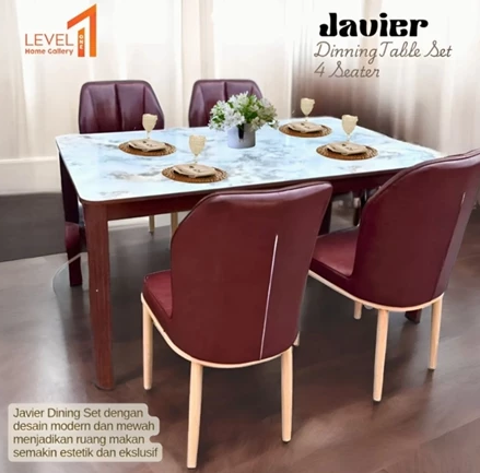 Meja Makan Marmer Javier 6 Kursi | Meja Makan Minimalis Coffee Brown 4 Kursi 6 Kursi | Meja Makan Elegan Minimalis Estetik - 4 Kursi
