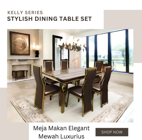 Kelly Series Dining Table Set Meja Makan Marmer Premium Mewah Sultan - SGC Gold