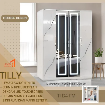 Tilly Lemari Pakaian Besi Marble LED Touchscreen Mirror