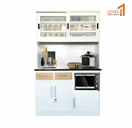 Kitchen Cabinet | Kitchen Set | Lemari Rak Dapur dengan Lampu LED Besi Minimalis | Lemari Makan | Lemari Sayur | Rak Piring Besar Jumbo