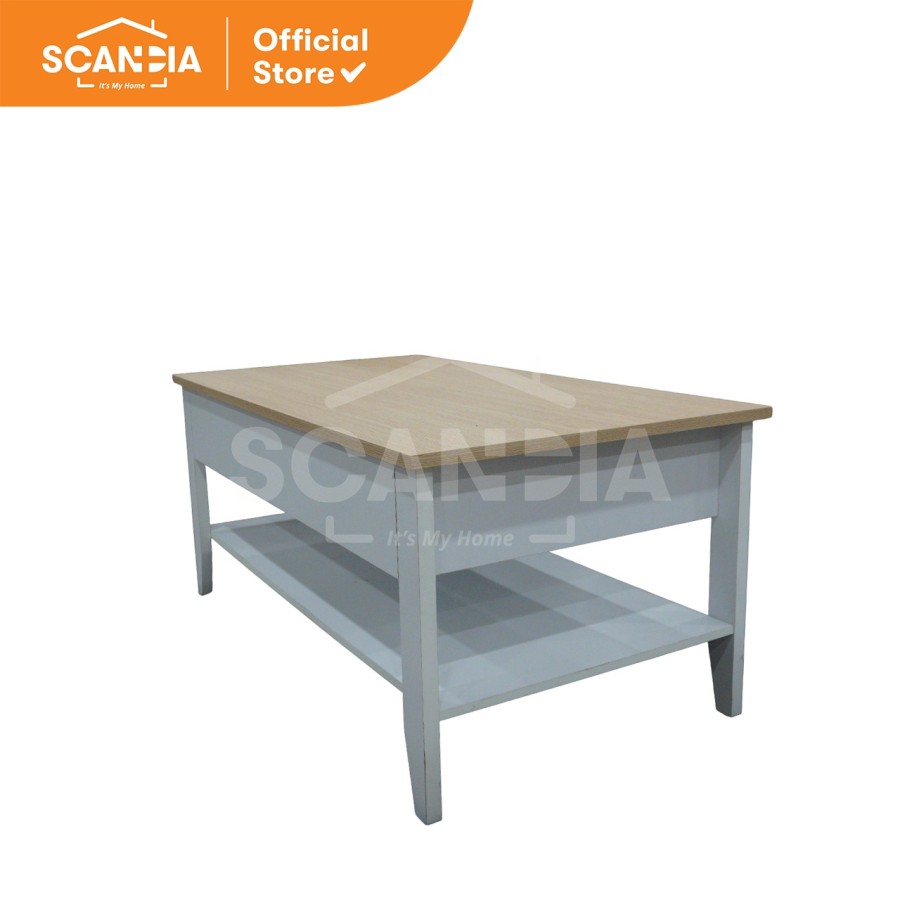 SCANDIA Coffee Table Meja Kopi Tamu Fuko 120x59x55 Cm White Oak Putih