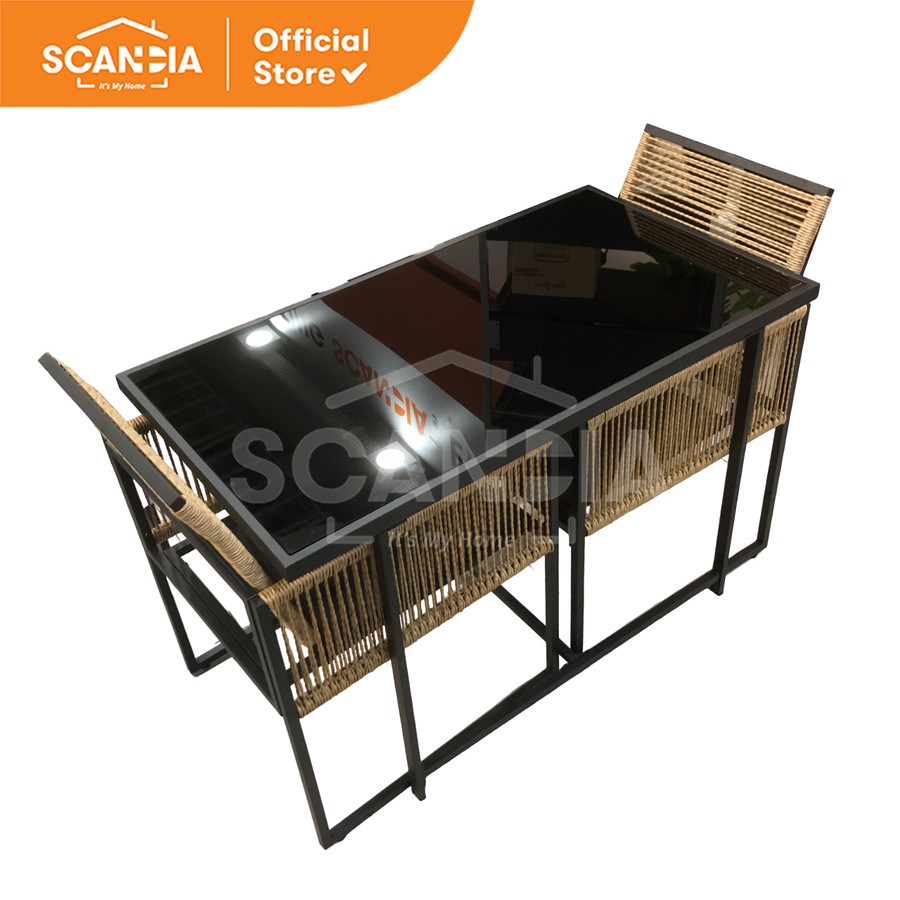 SCANDIA Set Outdoor Dining 3 Pcs Hawkins Meja Kursi Makan Beige Black