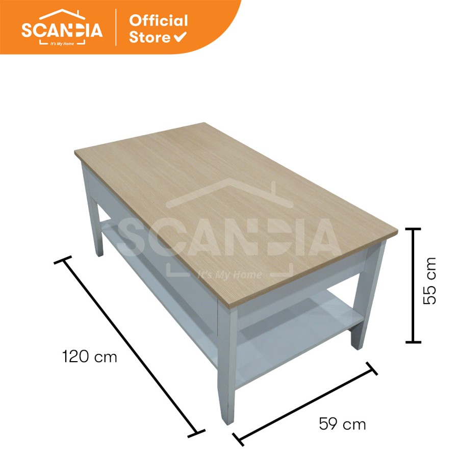 SCANDIA Coffee Table Meja Kopi Tamu Fuko 120x59x55 Cm White Oak Putih