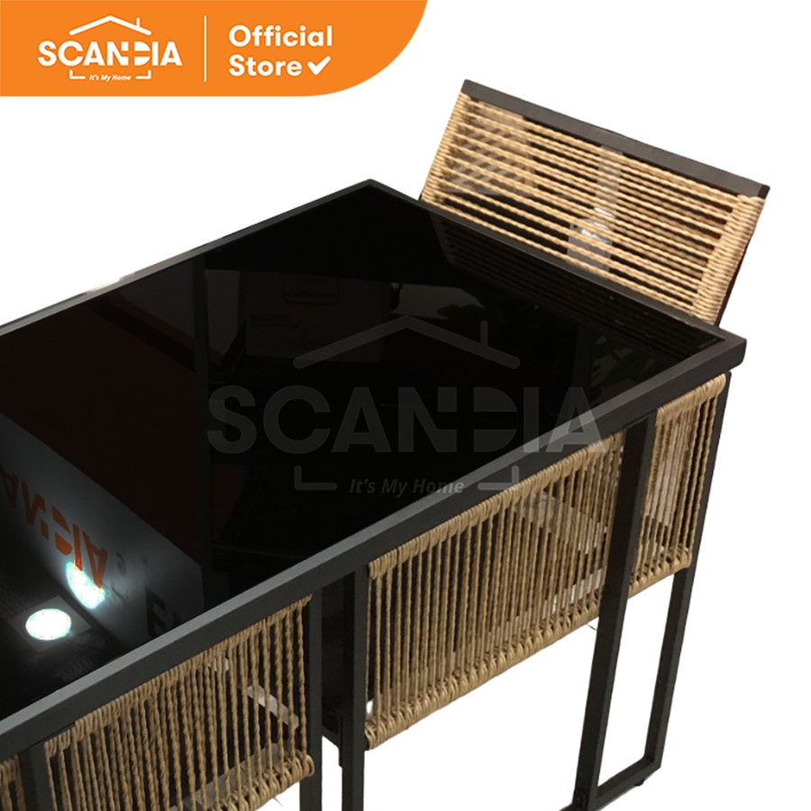 SCANDIA Set Outdoor Dining 3 Pcs Hawkins Meja Kursi Makan Beige Black