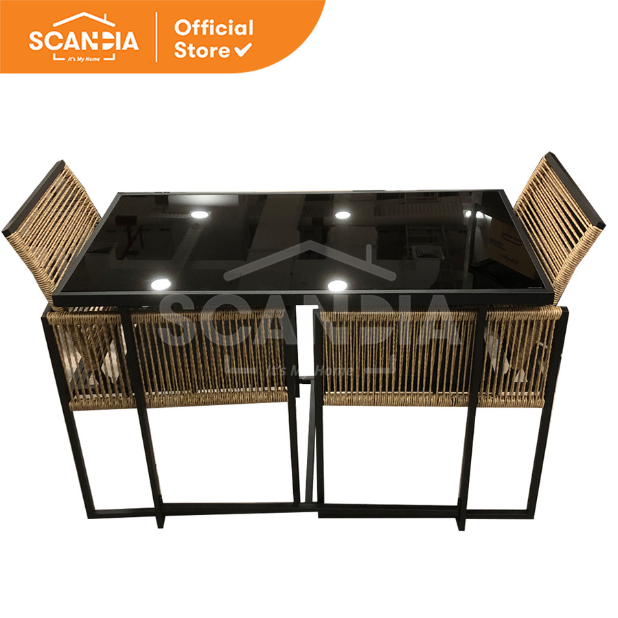 SCANDIA Set Outdoor Dining 3 Pcs Hawkins Meja Kursi Makan Beige Black