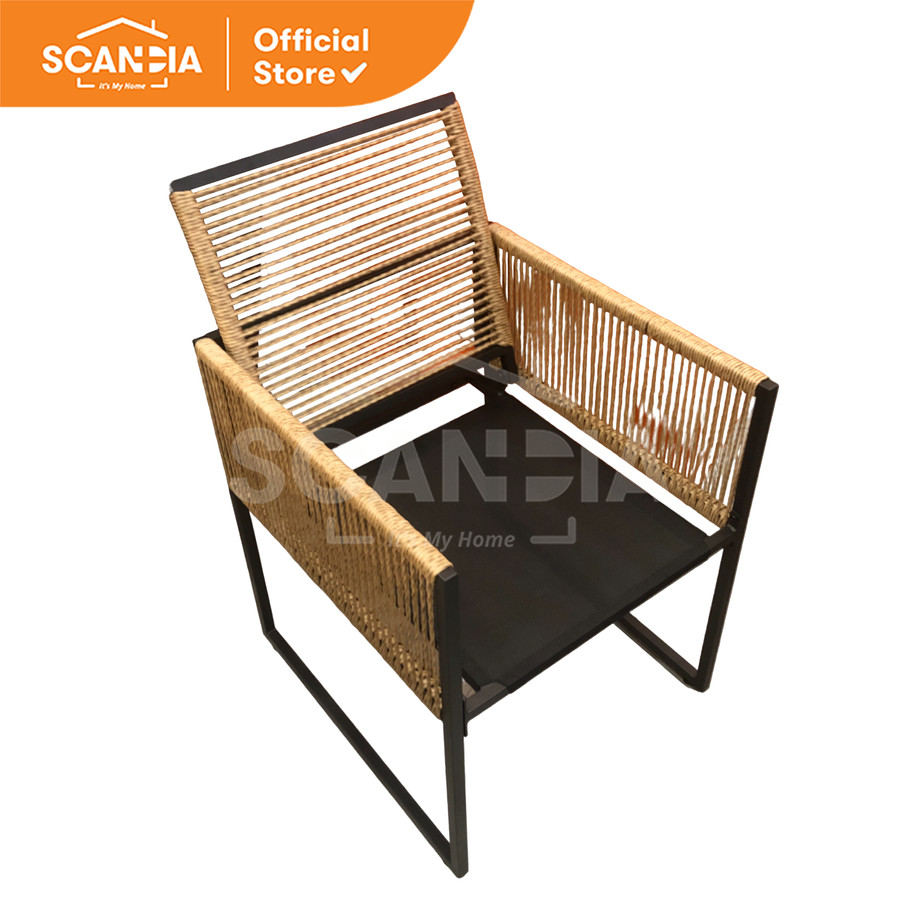 SCANDIA Set Outdoor Dining 3 Pcs Hawkins Meja Kursi Makan Beige Black