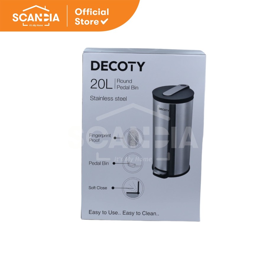 SCANDIA Pedal Bin Round Tong Sampah 20L w/ Soft Close 29x29Cm Steel