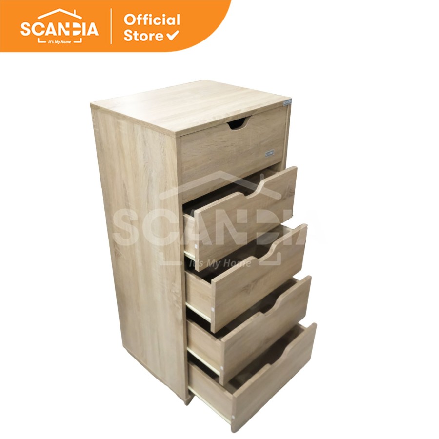 SCANDIA Lemari Laci Chest 5 Pintu Drawer Kennet 48x38x104Cm Sonoma Oak