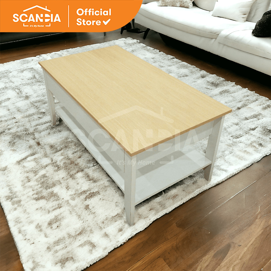 SCANDIA Coffee Table Meja Kopi Tamu Fuko 120x59x55 Cm White Oak Putih