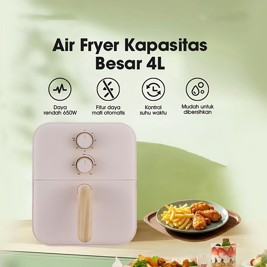 Midea Air Fryer 4L MAF400B0ADG 650W Low Watt | Penggorengan Tanpa Minyak | Digital Touch | Kapasitas Besar | Multifungsi | Gagang Kayu