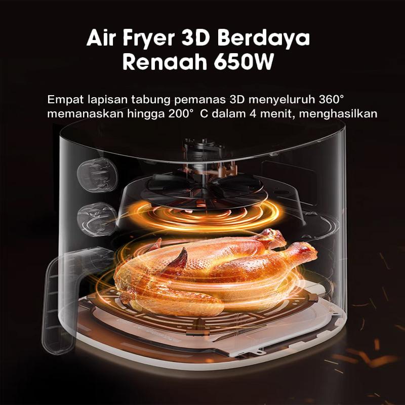 Midea Air Fryer 4L MAF400B0ADG 650W Low Watt | Penggorengan Tanpa Minyak | Digital Touch | Kapasitas Besar | Multifungsi | Gagang Kayu