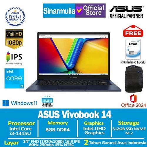 ASUS Vivobook 14 A1404VA i3-1315U 512GB SSD 8GB FHD IPS Win11+OHS