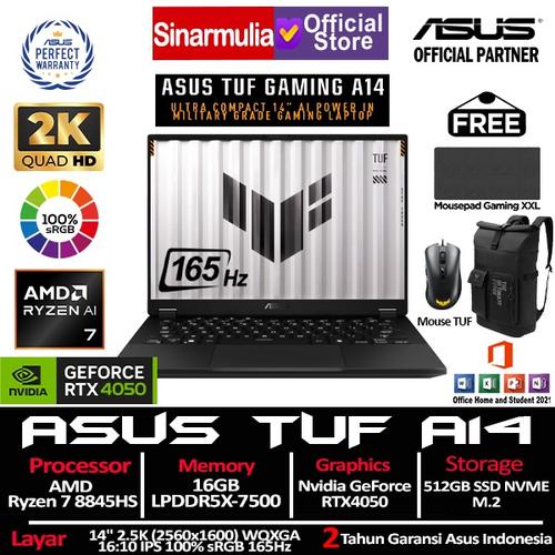 ASUS TUF Gaming A14 FA401UU Ryzen 7 8845HS RTX4050 512GB SSD 16GB 2.5K 165Hz 100%sRGB Win11+OHS
