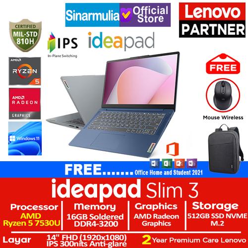 Lenovo Ideapad Slim 3 Ryzen 5 7530U 512GB SSD 16GB IPS Win11+OHS