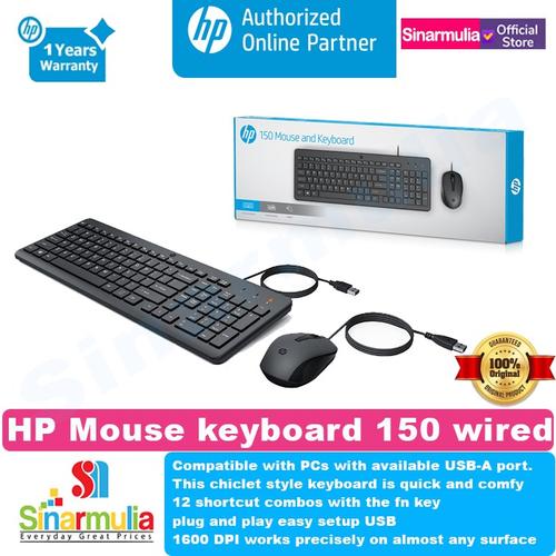 HP 150 Combo Keyboard and Mouse Wired USB GARANSI RESMI HP INDONESIA
