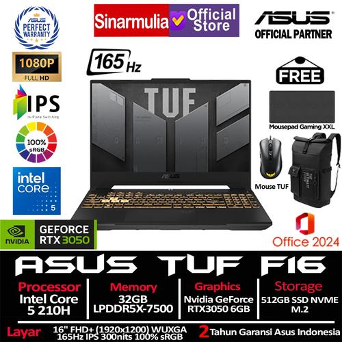 ASUS TUF Gaming F16 FX607VJ Core 5 210H RTX3050 512GB 8GB WUXGA FHD+ IPS 165Hz 100% sRGB Win11+OHS