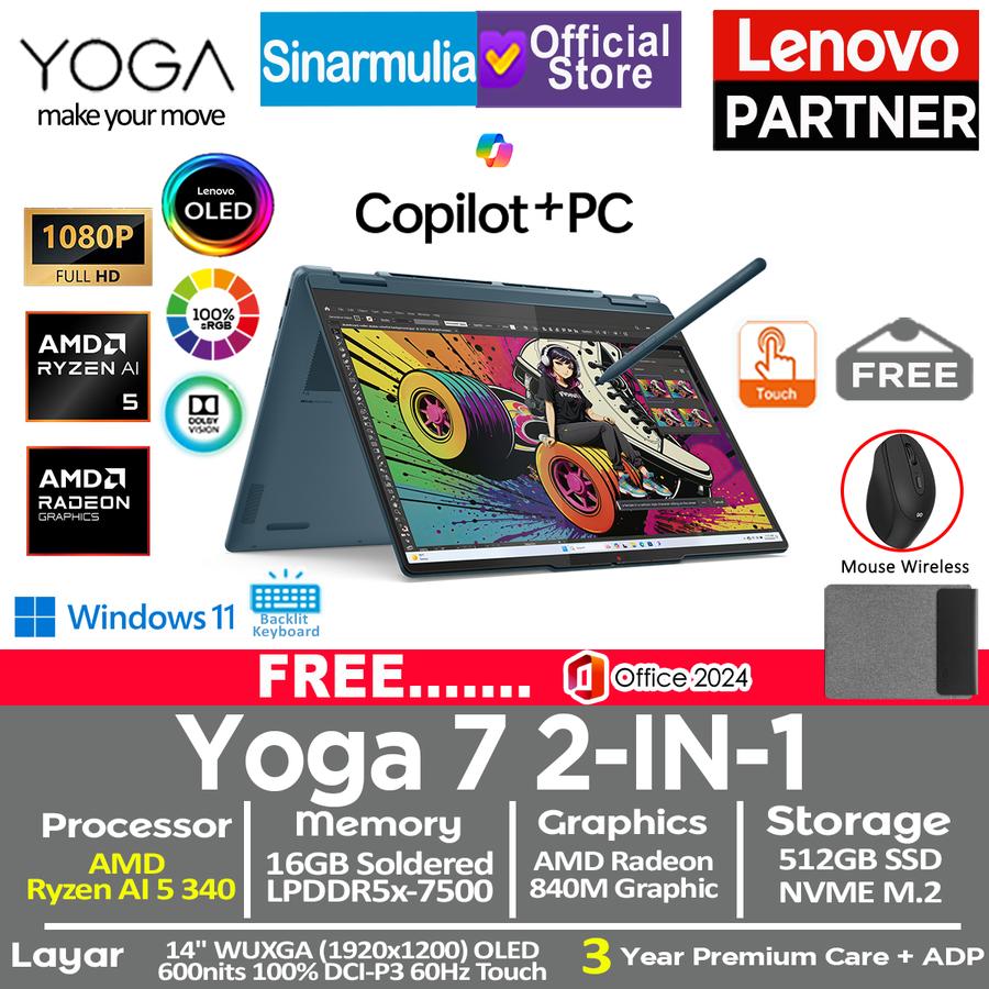 Lenovo Yoga 7 2IN1 Ryzen AI 5 340 512GB SSD 16GB OLED WUXGA 100%sRGB