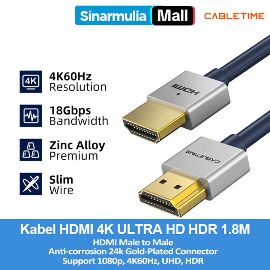 CABLETIME Kabel HDMI 4K Ultra HD HDR High Speed Ultra Thin Slim Pro  Series