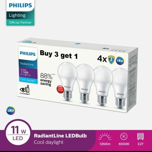 Philips Radiantline Multipack LEDBulb 11W 6500K Putih isi 4pcs