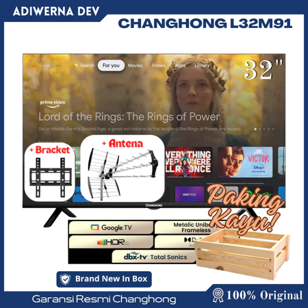 Changhong Google TV 32 inch HD Dolby Audio Google Play Netflix Youtube Bluetooth USB Google Assistant Smart TV Digital TV Free Vidio
