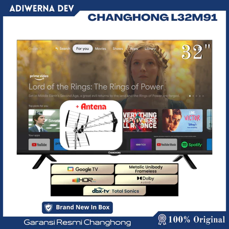 Changhong Google TV 32 inch HD Dolby Audio Google Play Netflix Youtube Bluetooth USB Google Assistant Smart TV Digital TV Free Vidio