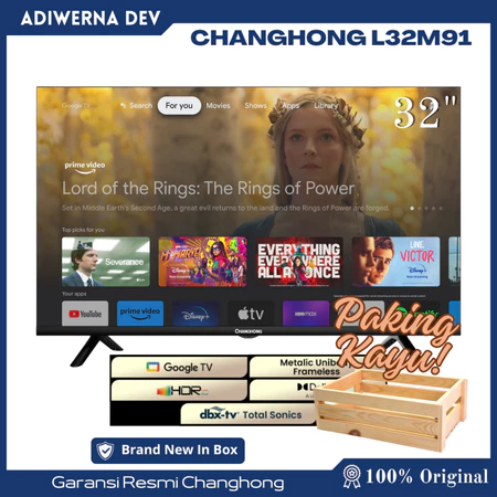Changhong Google TV 32 inch HD Dolby Audio Google Play Netflix Youtube Bluetooth USB Google Assistant Smart TV Digital TV Free Vidio
