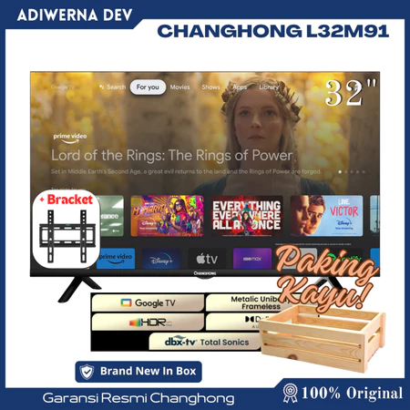 Changhong Google TV 32 inch HD Dolby Audio Google Play Netflix Youtube Bluetooth USB Google Assistant Smart TV Digital TV Free Vidio