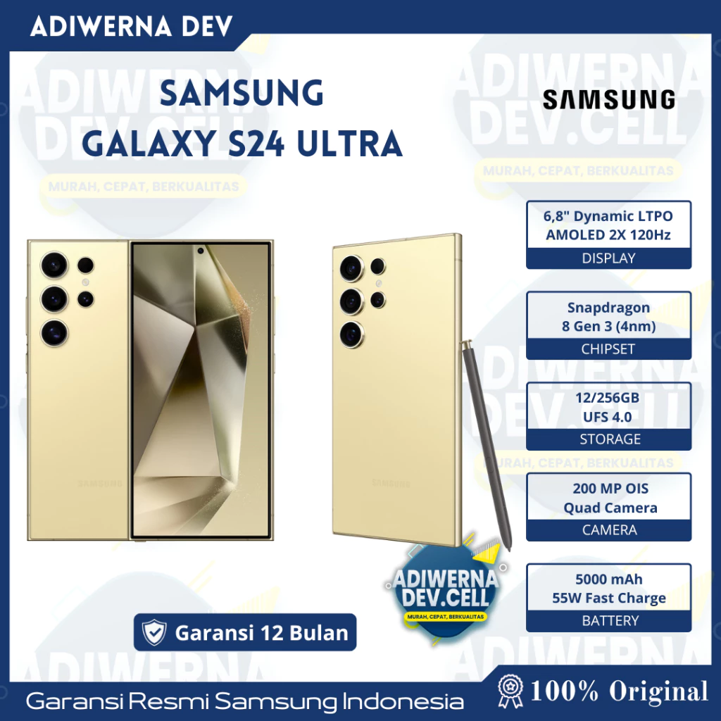 Samsung Galaxy S24 Ultra 12/256GB Garansi Resmi - Smartphone AI,Handphone AI,Kamera 50MP,Layar besar