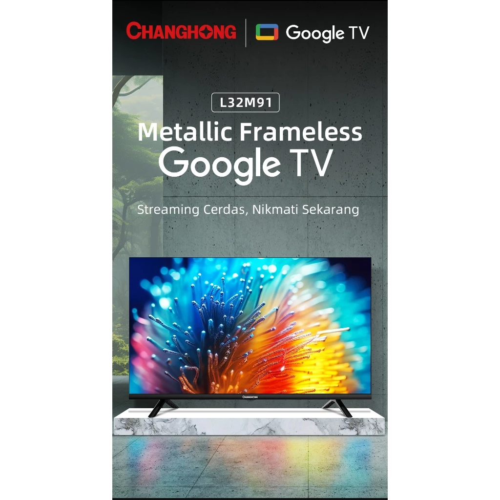 Changhong Google TV 32 inch HD Dolby Audio Google Play Netflix Youtube Bluetooth USB Google Assistant Smart TV Digital TV Free Vidio