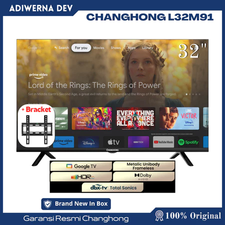 Changhong Google TV 32 inch HD Dolby Audio Google Play Netflix Youtube Bluetooth USB Google Assistant Smart TV Digital TV Free Vidio