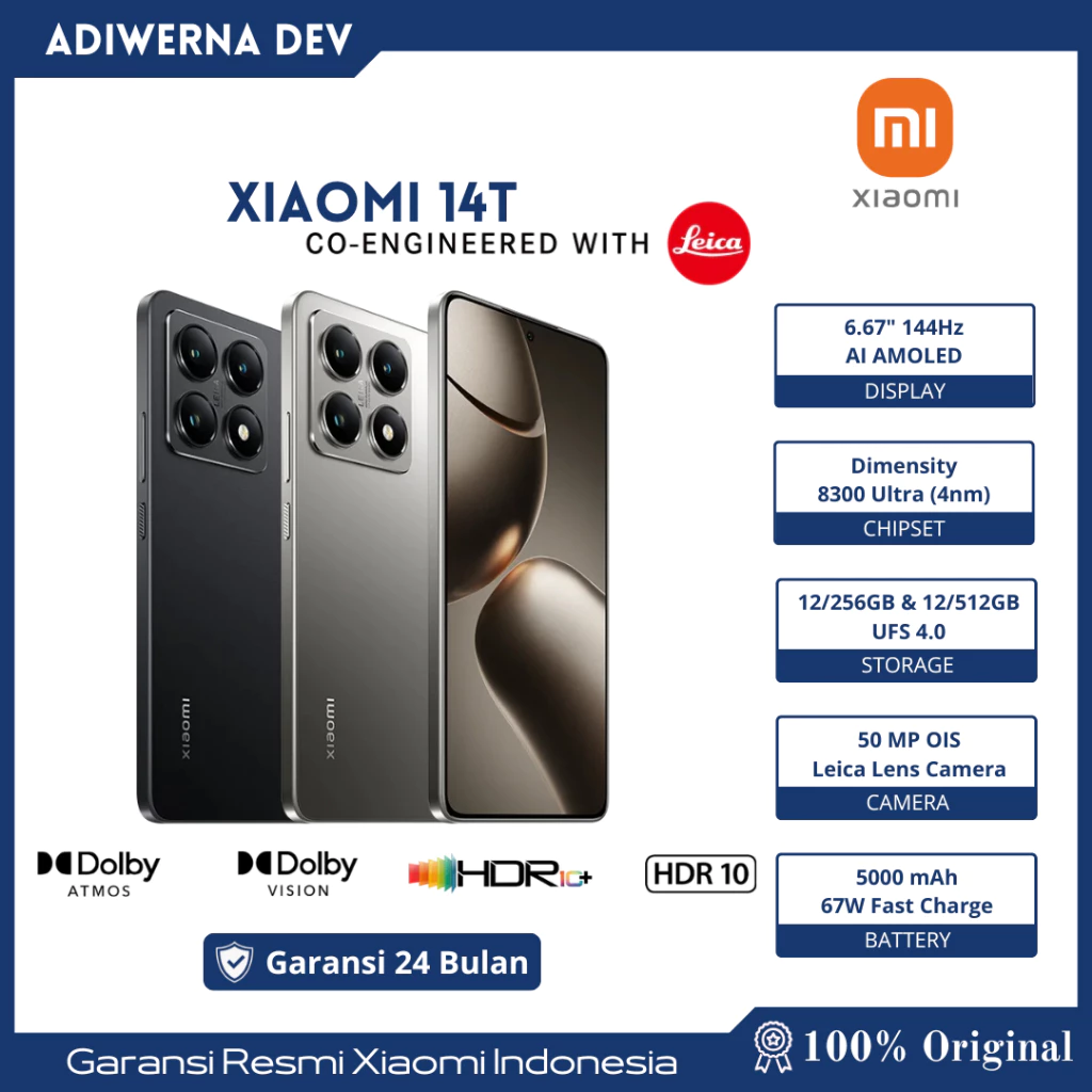 Xiaomi 14T | Xiaomi 14T Pro (12/512GB) (12/256GB) Garansi Resmi