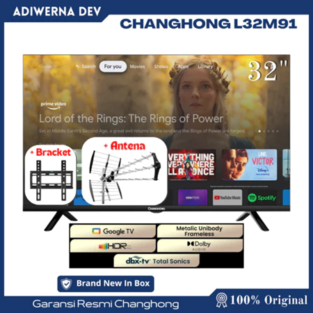 Changhong Google TV 32 inch HD Dolby Audio Google Play Netflix Youtube Bluetooth USB Google Assistant Smart TV Digital TV Free Vidio