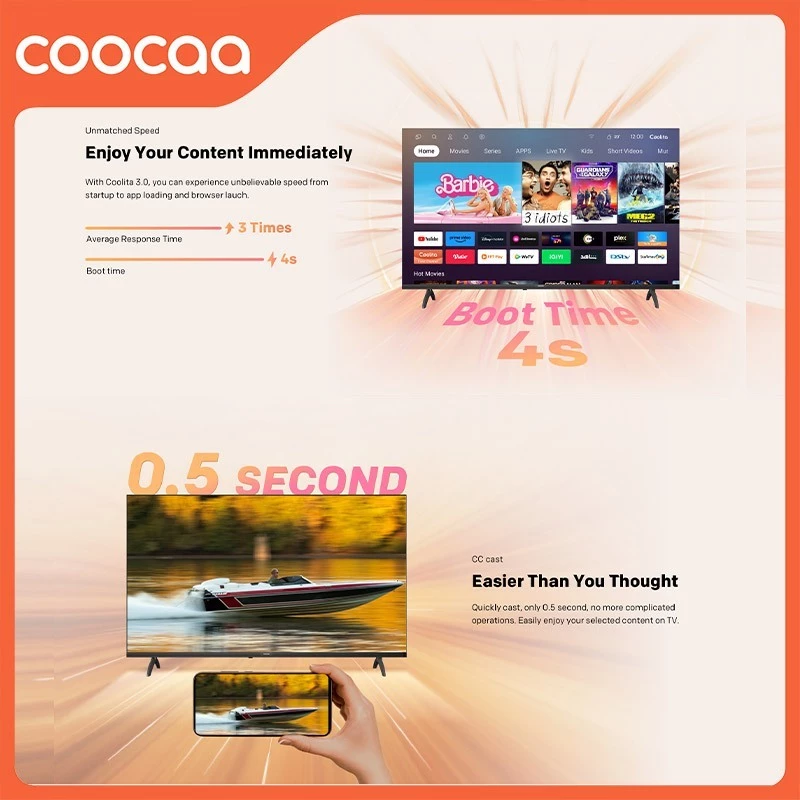 COOCAA 43 inch - Coolita 3.0 - Smart TV - Youtube/ Prime Video - Dolby Audio (COOCAA 43S3U Plus)