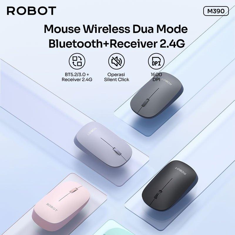 Robot M390 Mouse Silent Click Bluetooth + Wireless 2.4Ghz 1600DPI
