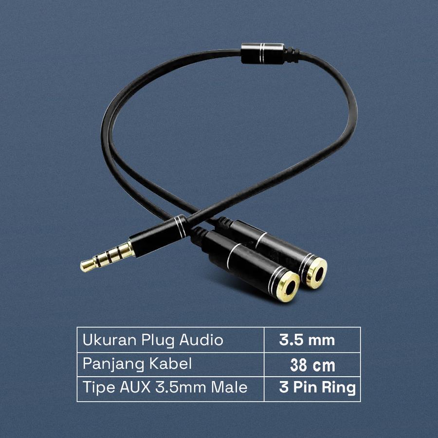 Splitter Audio 3.5mm Male ke 3.5mm Female Headphone Mic 38cm
