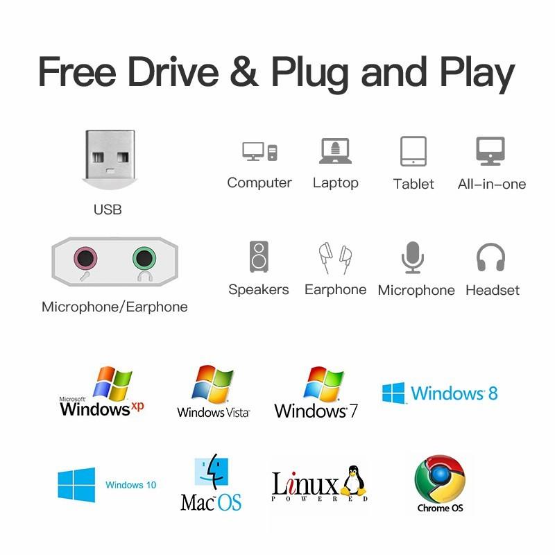 Vention Sound Card Converter USB To 3.5mm Splitter Audio Microphone